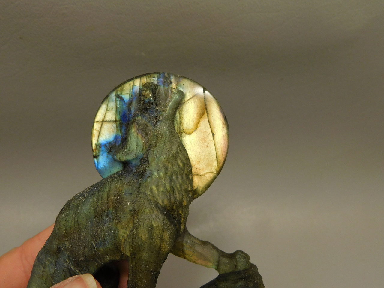 Howling Wolf Moon Figurine Labradorite 3.7 inch Coyote Carving #O302