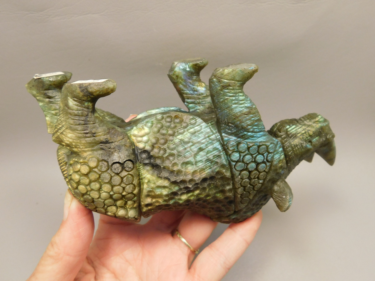 Rhinoceros Figurine Labradorite Hand Carved Stone 6.25 inch #O130