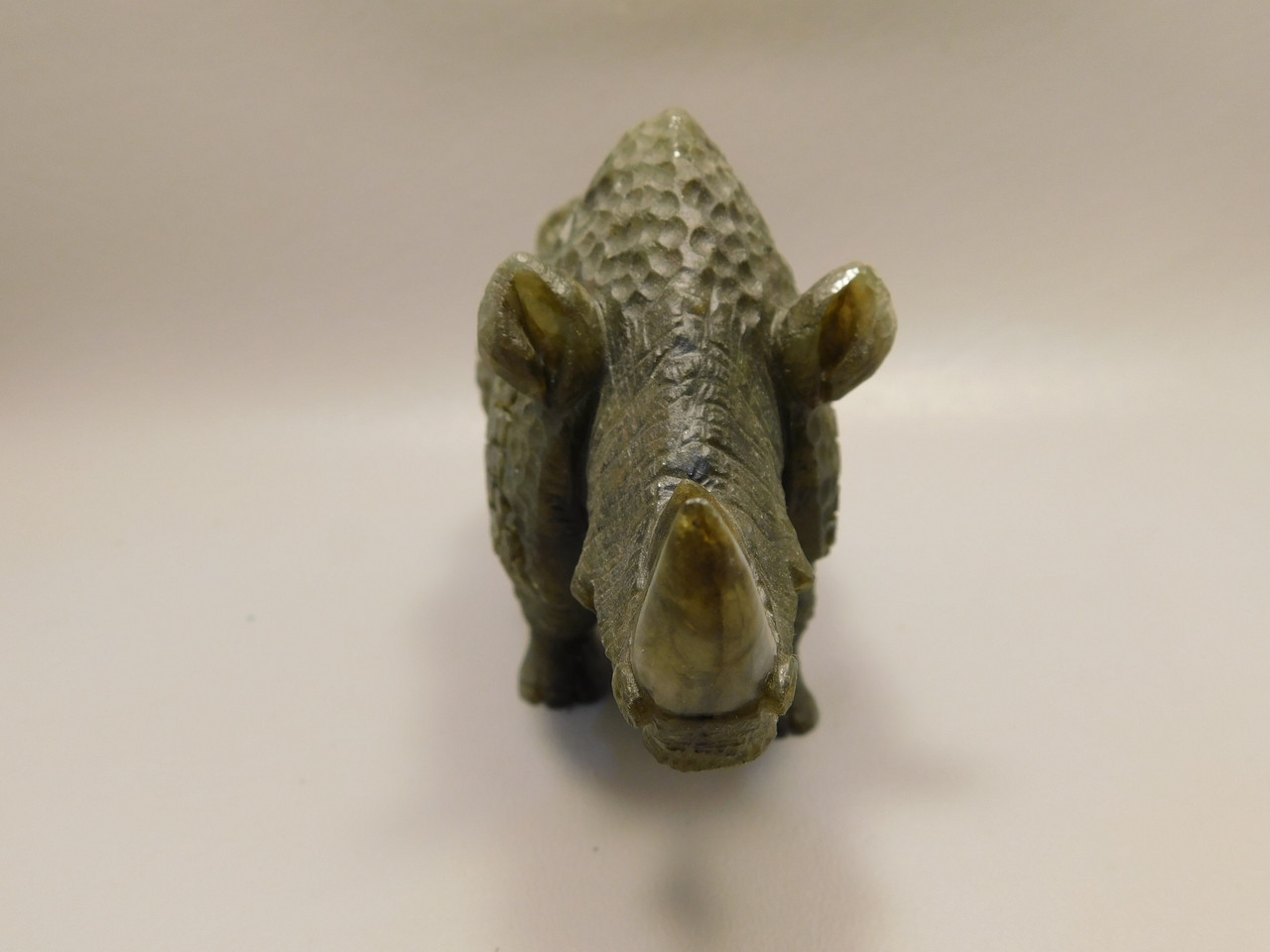 Rhinoceros Figurine Labradorite Hand Carved Stone 6.25 inch #O130