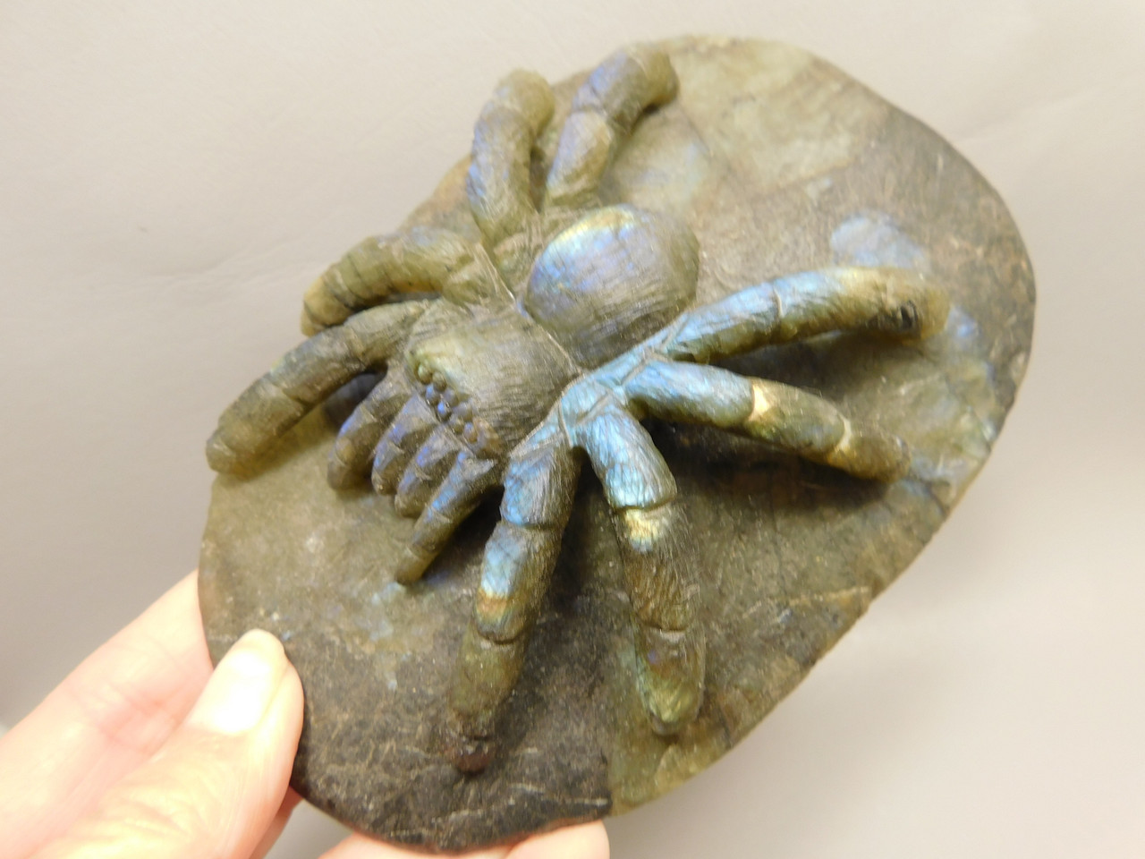 Spider Tarantula Figurine Labradorite Gemstone 5.6 inch Carving #O227