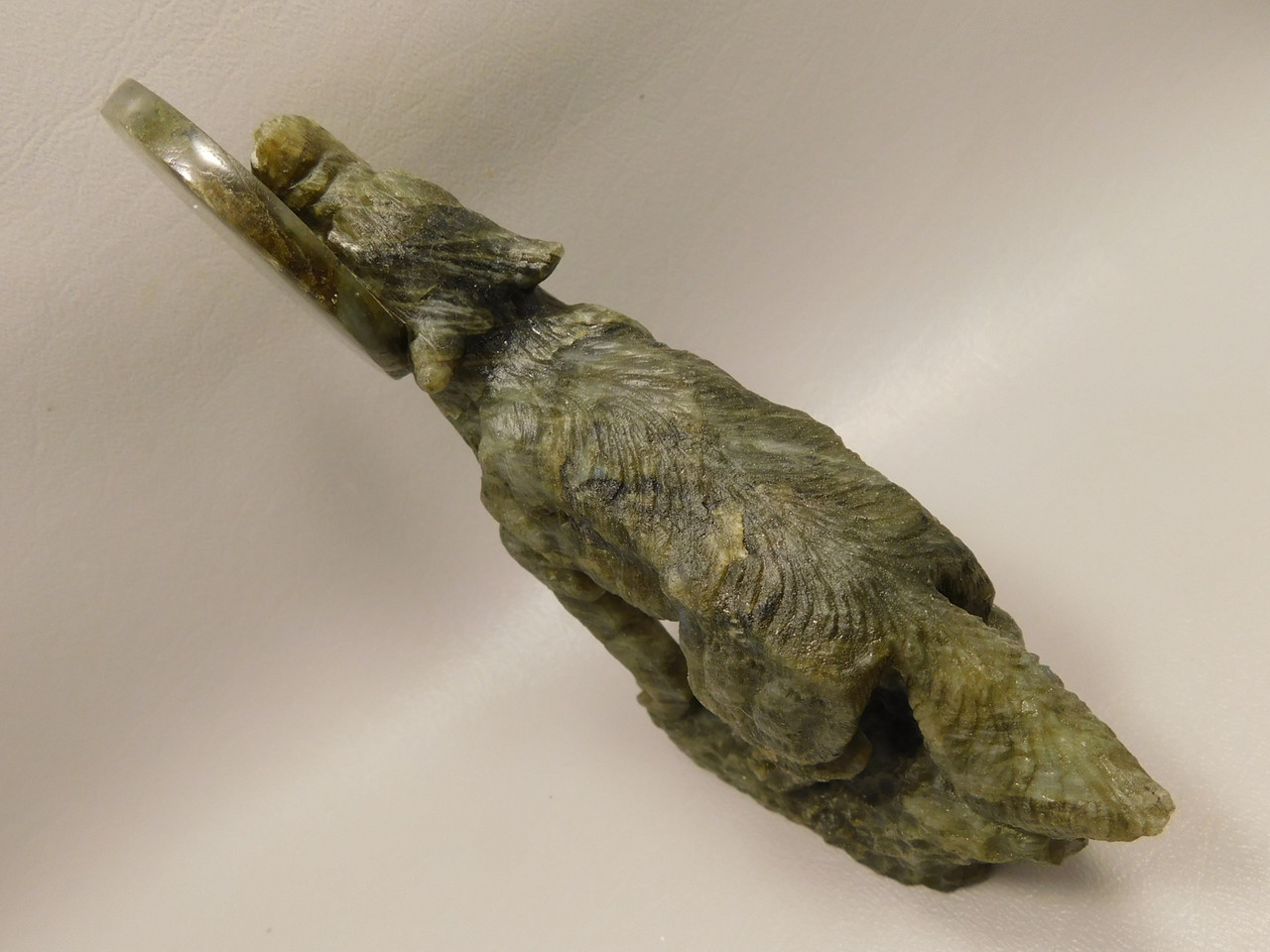 Howling Wolf Moon Figurine Labradorite 6 inch Coyote Carving #O445