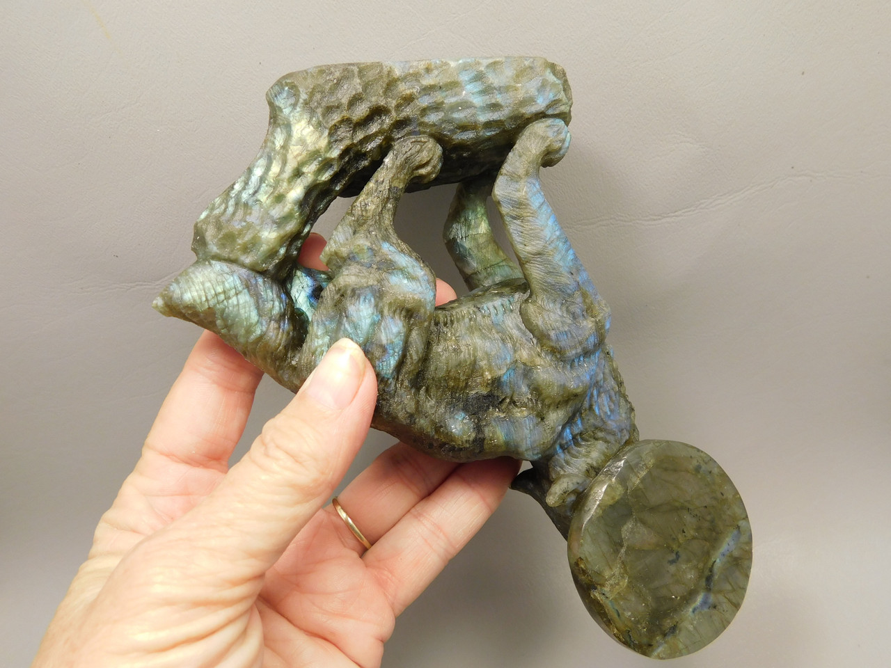 Howling Wolf Moon Figurine Labradorite 6 inch Coyote Carving #O445