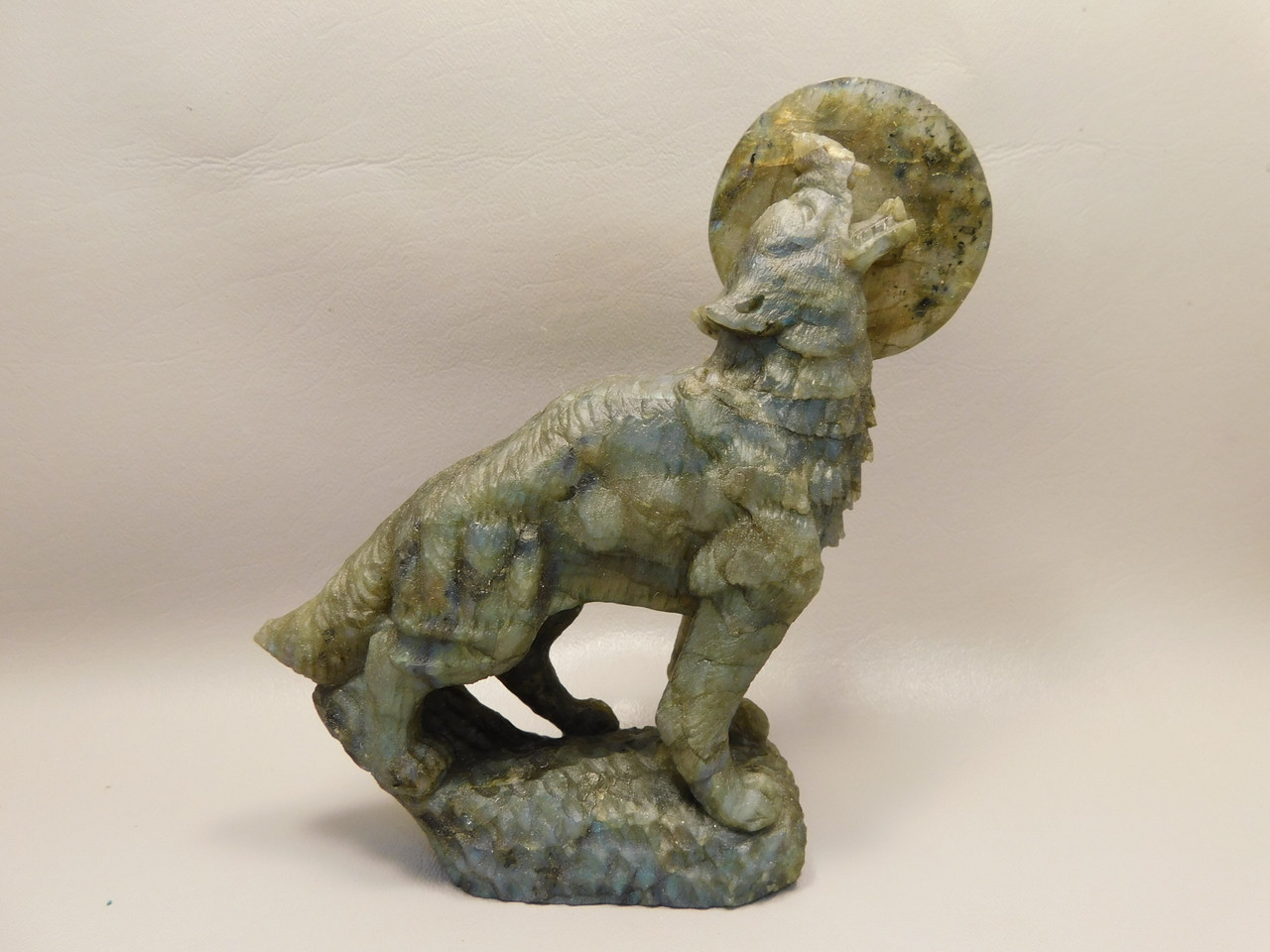 Howling Wolf Moon Figurine Labradorite 6 inch Coyote Carving #O445