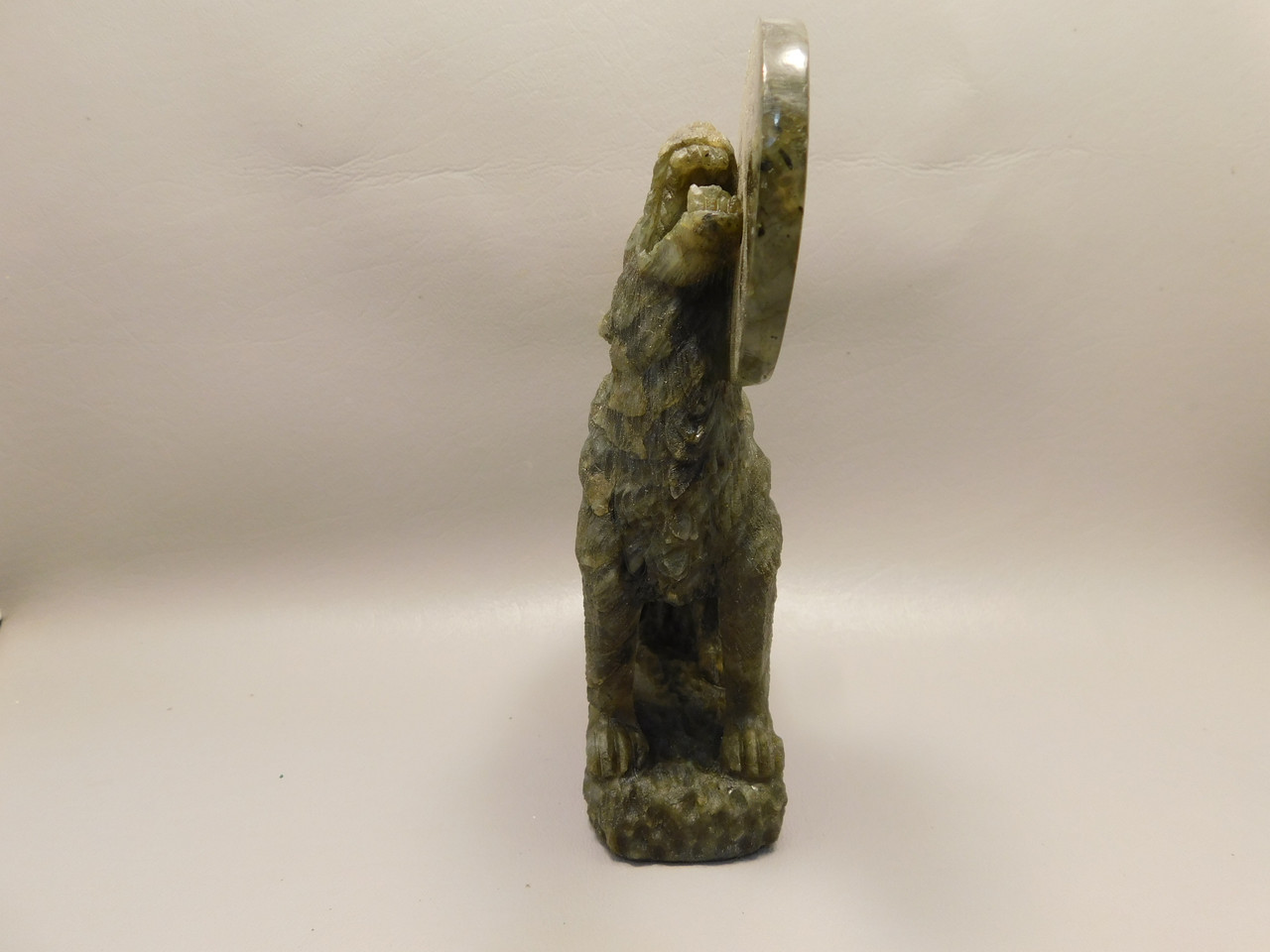 Howling Wolf Moon Figurine Labradorite 6 inch Coyote Carving #O445