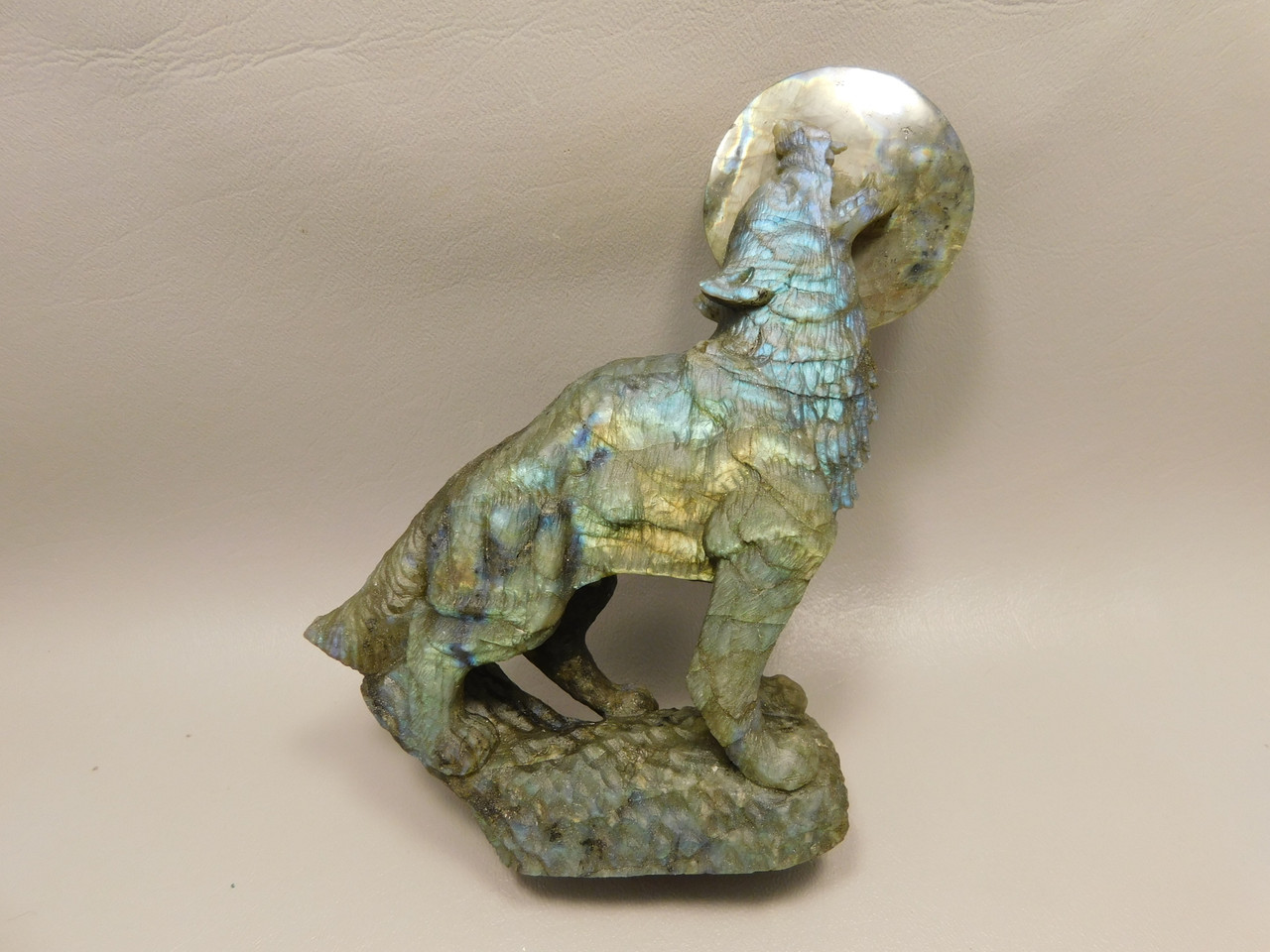Howling Wolf Moon Figurine Labradorite 6 inch Coyote Carving #O445