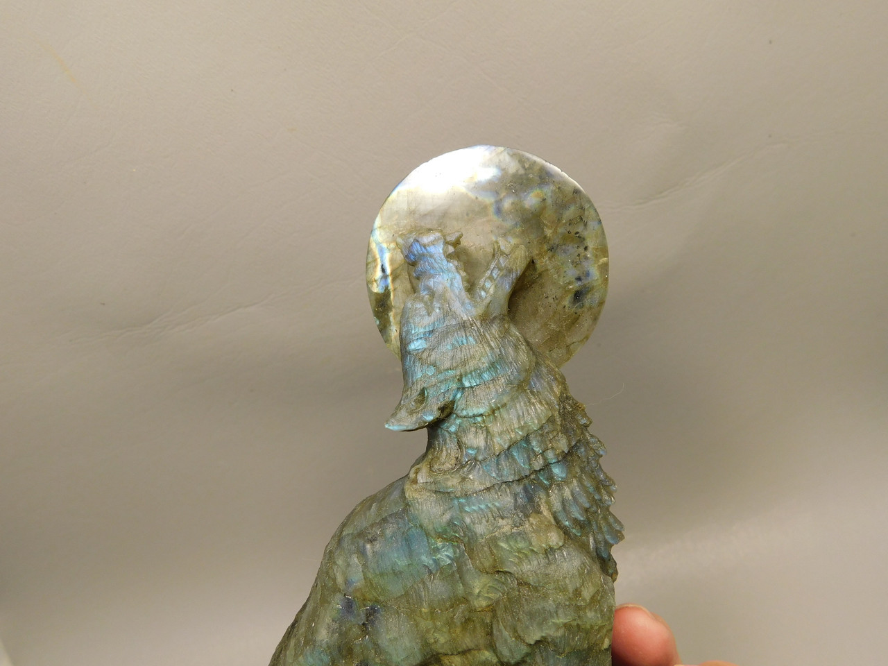 Howling Wolf Moon Figurine Labradorite 6 inch Coyote Carving #O445