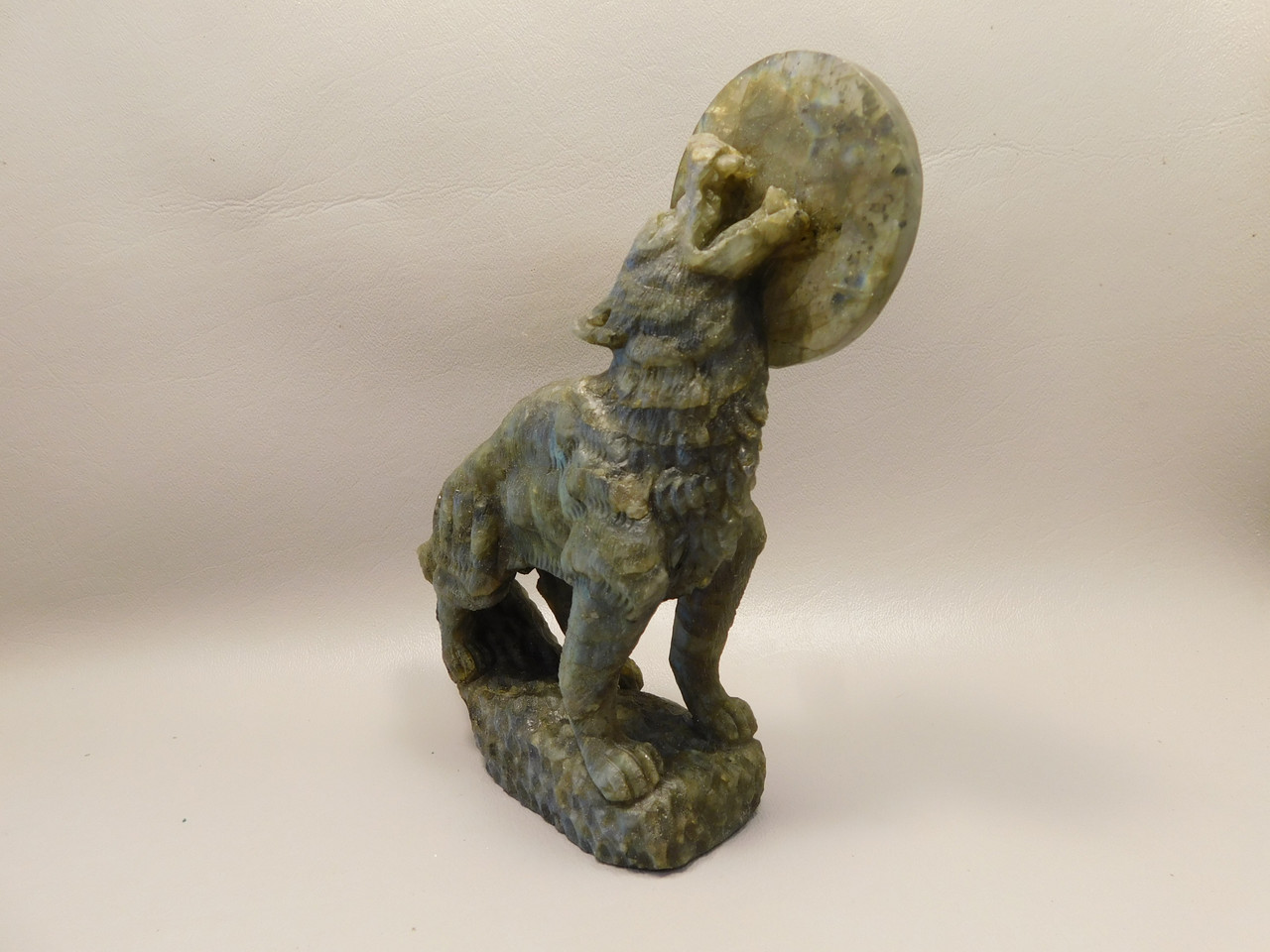 Howling Wolf Moon Figurine Labradorite 6 inch Coyote Carving #O445