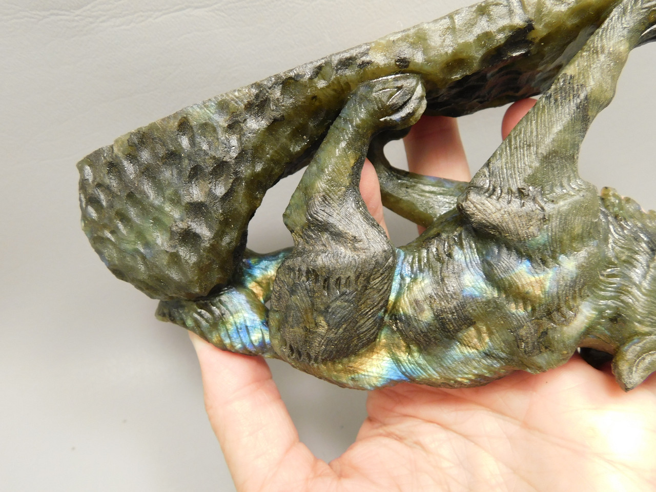 Wolf Figurine Labradorite Stone Animal 7 inch Coyote Carving #O492