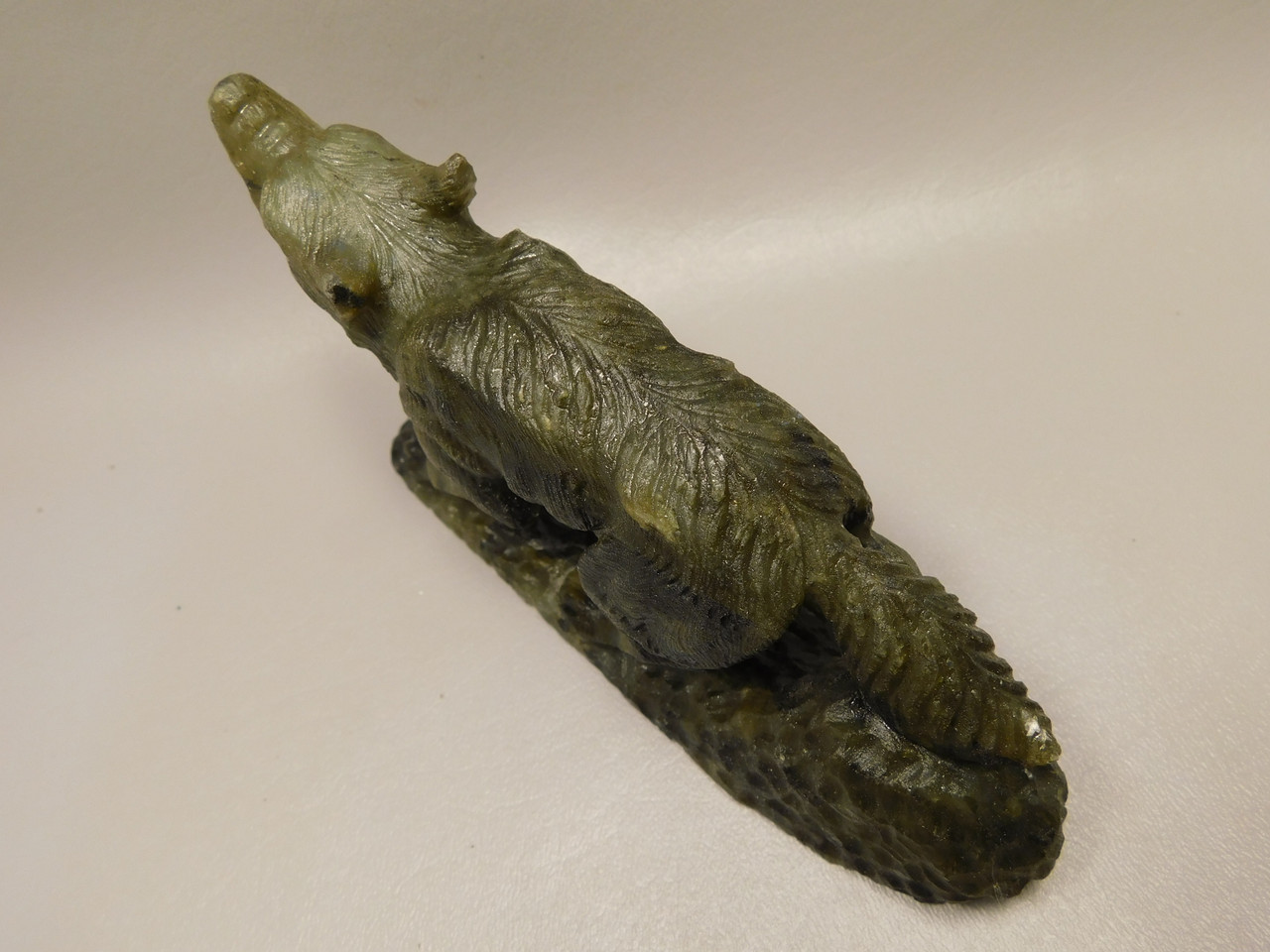 Wolf Figurine Labradorite Stone Animal 7 inch Coyote Carving #O492