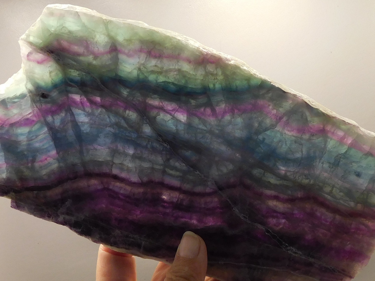 Green and Purple Banded Fluorite Polished Slab Crystal Healing Stone Rock #O1