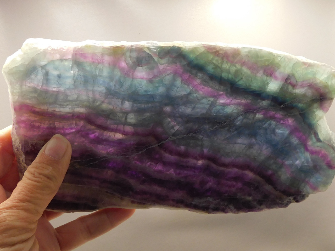 Green and Purple Banded Fluorite Polished Slab Crystal Healing Stone Rock #O1