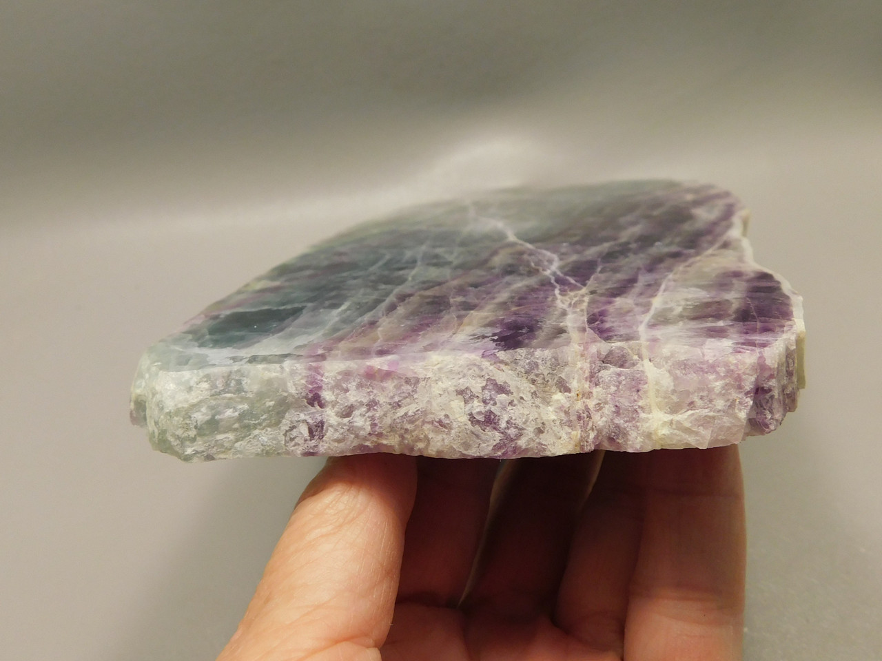 Green and Purple Banded Fluorite Polished Slab Crystal Healing Stone Rock #O1