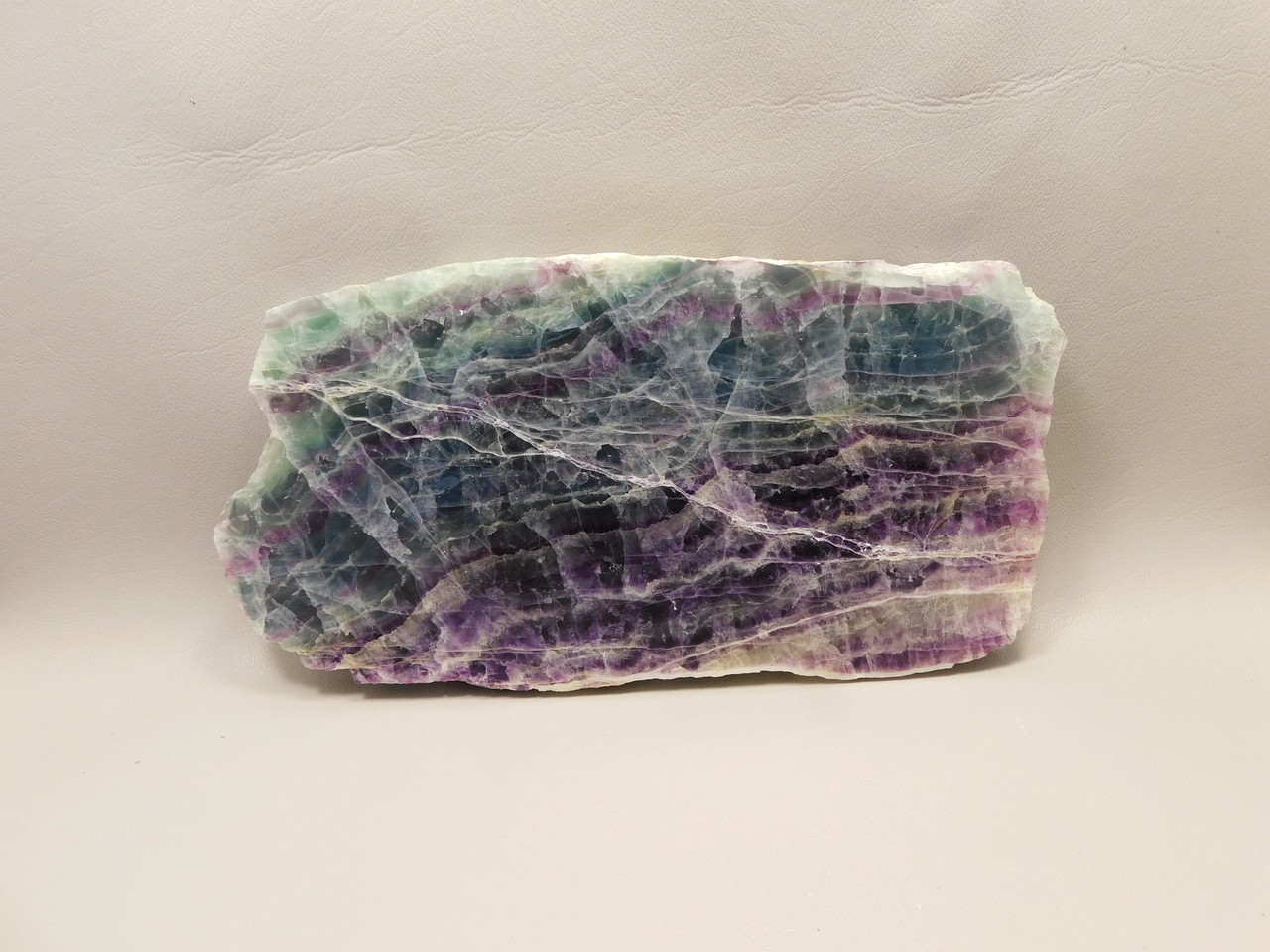 Green and Purple Banded Fluorite Polished Slab Crystal Healing Stone Rock #O1