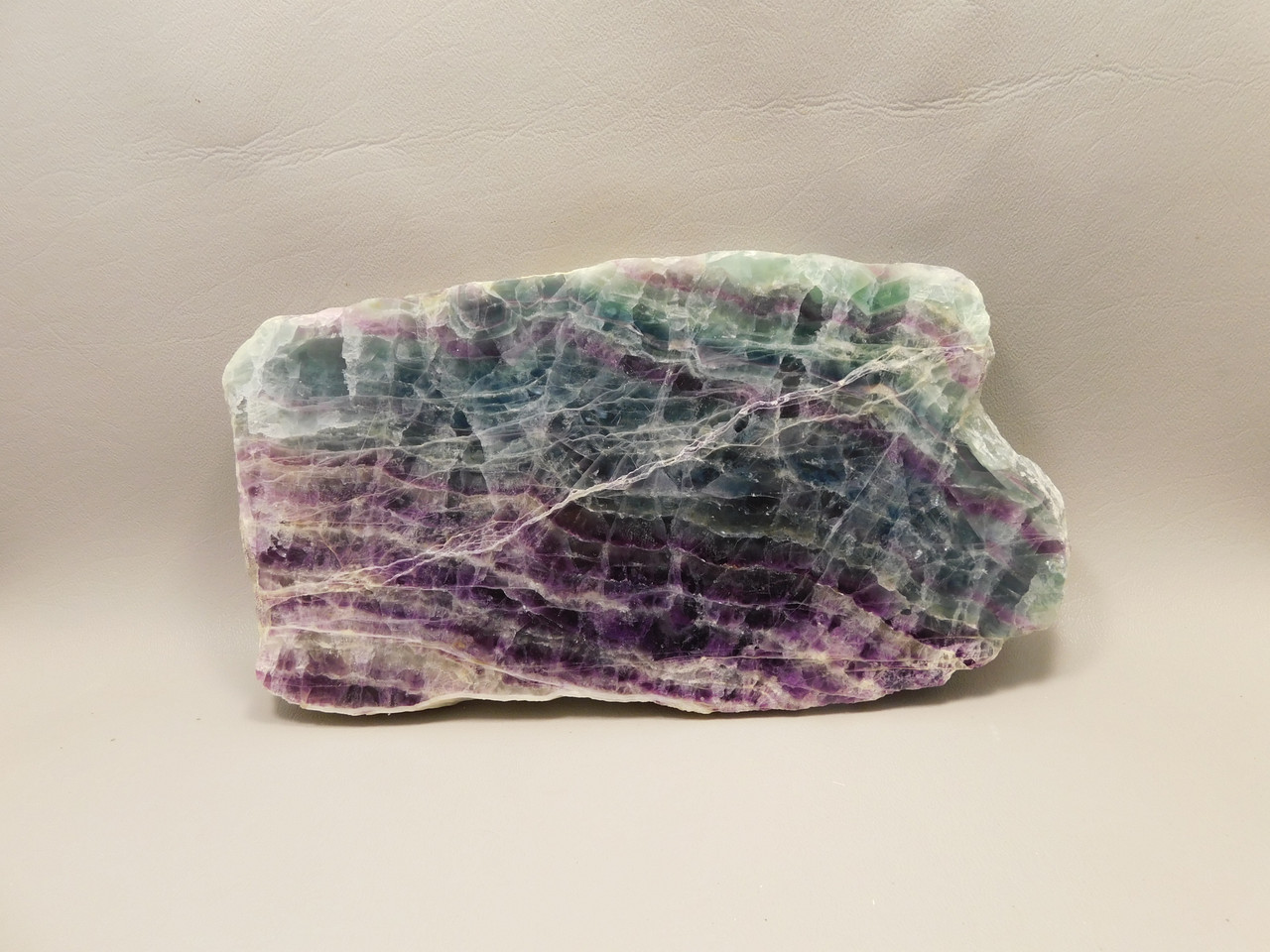 Green and Purple Banded Fluorite Polished Slab Crystal Healing Stone Rock #O1