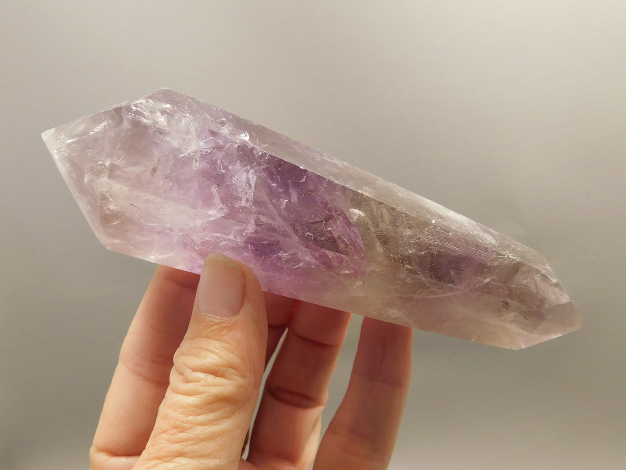 Amethyst and Smoky Quartz Crystal 5.19 inch Double Terminated Point #O16