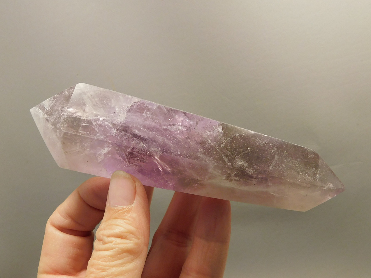 Amethyst and Smoky Quartz Crystal 5.19 inch Double Terminated Point #O16