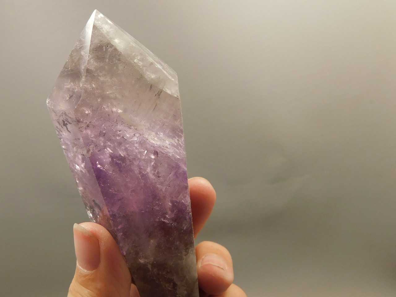 Amethyst and Smoky Quartz Crystal 5.19 inch Double Terminated Point #O16