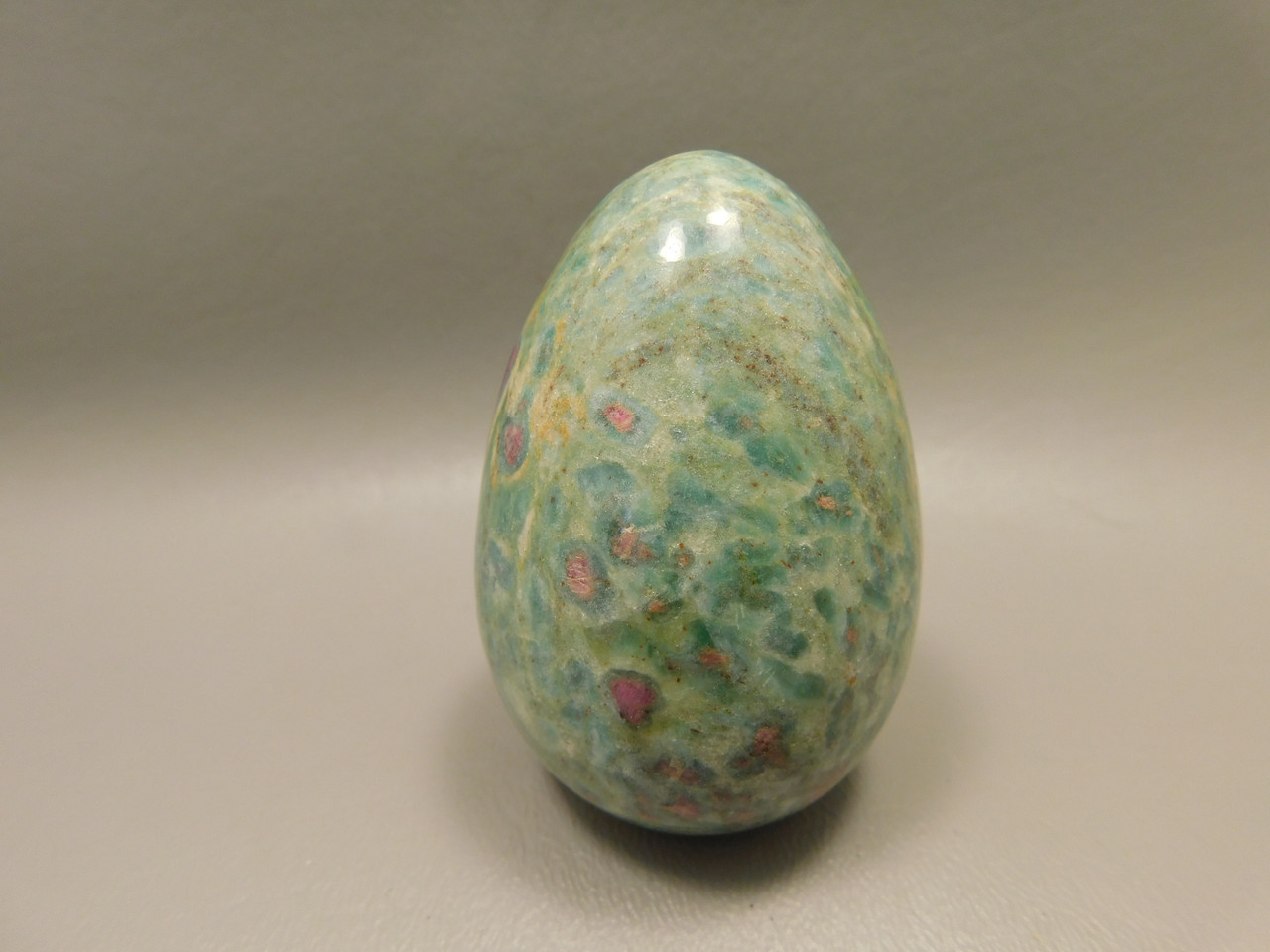 Ruby and Fuchsite Stone Egg  2.6 inch Hand Carved Rock #O7