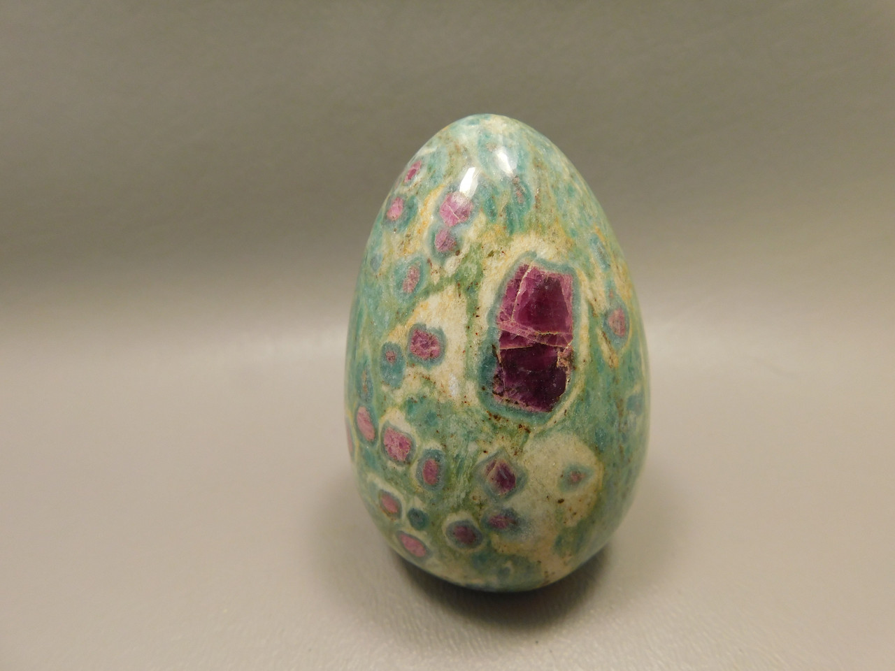 Ruby and Fuchsite Stone Egg  2.6 inch Hand Carved Rock #O7