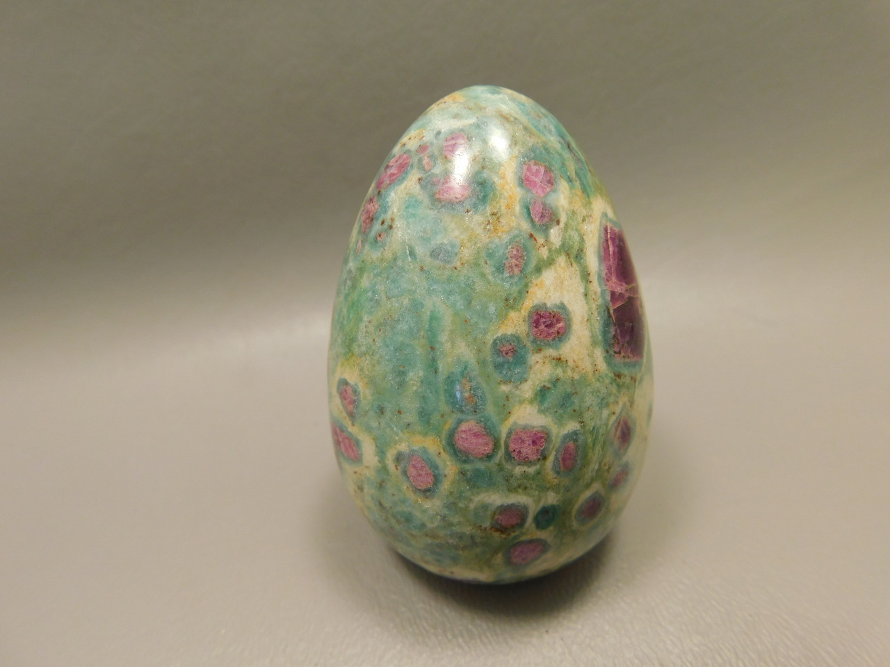 Ruby and Fuchsite Stone Egg  2.6 inch Hand Carved Rock #O7