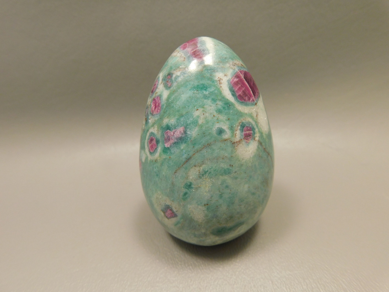 Ruby and Fuchsite Stone Egg  Carving 2.6 inch Rock #O6