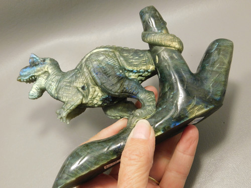 Dinosaur Carving Figurine Labradorite 4.45 inch Carved Tyrannosaurus Rex #e122