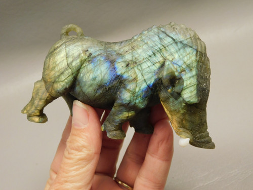 Warthog Figurine Labradorite Carved Stone Animal #O1