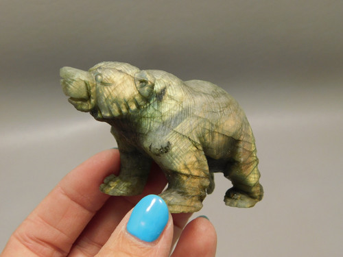 Bear Fetish Labradorite 2.75 inch Animal Stone Carving Figurine #O5