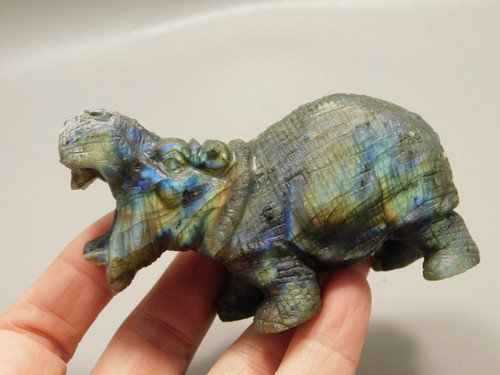 Hippopotamus Figurine Labradorite Carved 3.25 inch Stone Animal #O11
