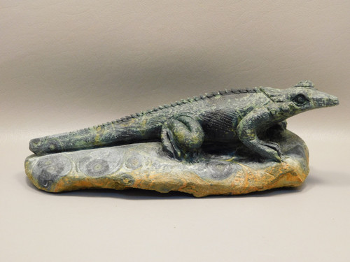 Iguana Lizard Figurine Kabamba Jasper Stone Animal Carving #O175