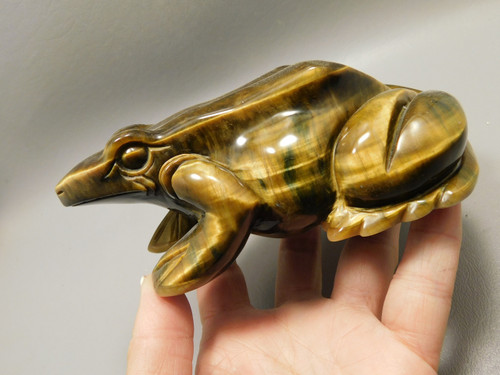 Frog Figurine Tigereye 5.6 inch Gemstone Animal Carving #O59