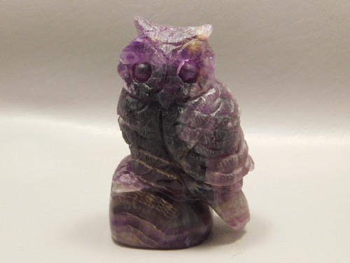 Owl Figurine Gemstone Animal Carving Purple Fluorite #O4