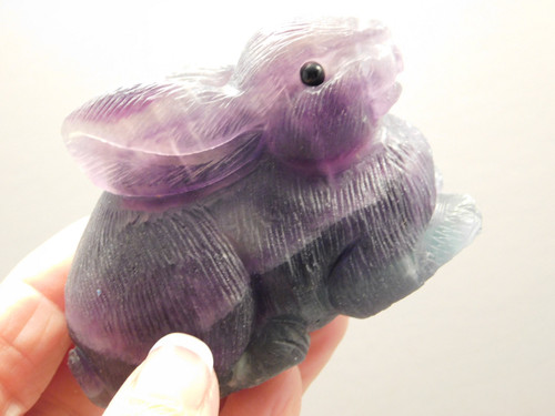 Rabbit Figurine Gemstone Animal Carving Purple Fluorite #O103 Rabbit Figurine Gemstone Animal Carving Purple Fluorite #O103