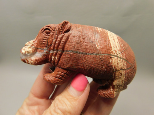 Hippopotamus Figurine Snakeskin Jasper 3.25 inch Animal Carving #O389