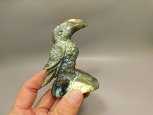 Toucan Bird Figurine Labradorite Hand Carved Rock Stone Carving #O358