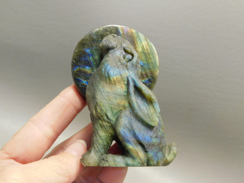 Rabbit Figurine Labradorite 3.3 inch Gemstone Animal Carving #O254