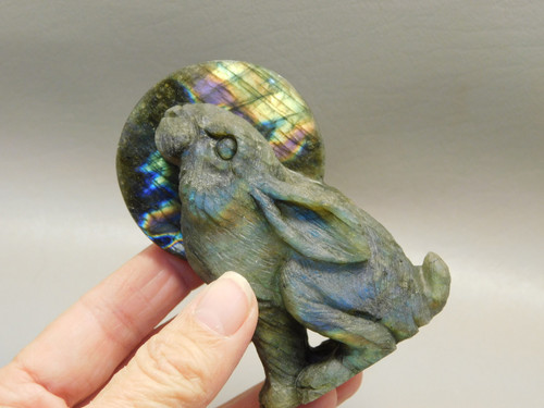 Rabbit Figurine Labradorite 3.3 inch Gemstone Animal Carving #O254