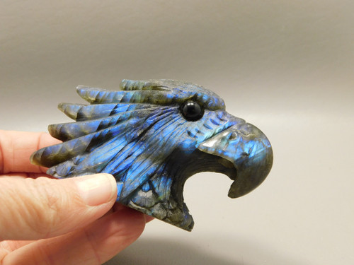 Eagle Head Figurine Animal Carving 3.3 inch Labradorite Gemstone #O36