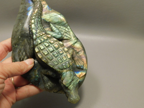 Crocodile or Alligator Figurine Labradorite Gemstone 8 inch Carving #O332