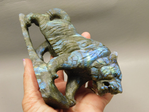 Tiger Figurine Labradorite Gemstone 6.25 inch Animal Carving #O531