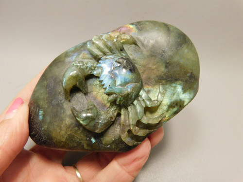 Crab Figurine Labradorite Stone Animal 4 inch Carving #O331
