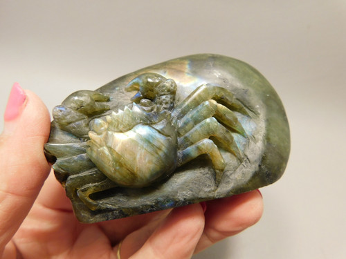 Crab Figurine Labradorite Stone Animal 3.2 inch Carving #O332