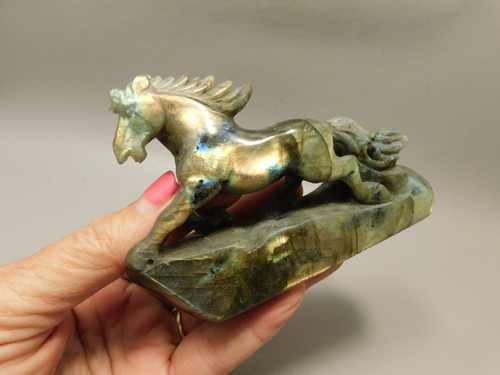 Horse Figurine Labradorite Gemstone Animal Stone Carving #O318