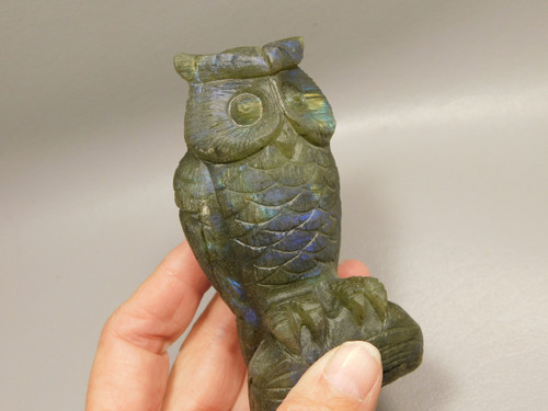 Owl Figurine Labradorite Hand Carved Rock Bird Stone Carving #O3