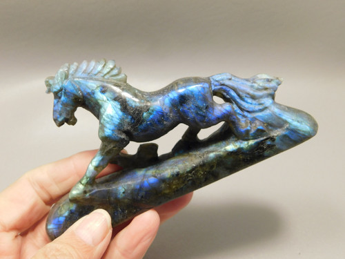 Horse Figurine Labradorite Gemstone Animal Stone Carving #O316