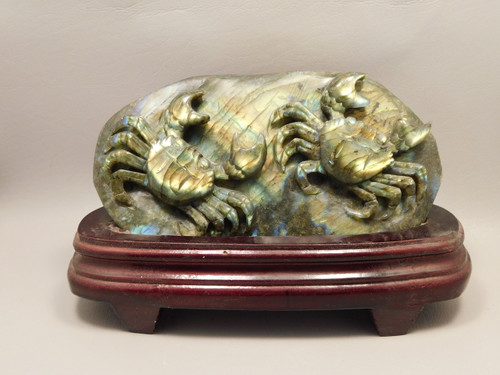 Crabs  Figurine Labradorite Stone Animal 8.5 inch Carving Cancer #O34