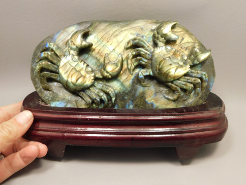 Crabs  Figurine Labradorite Stone Animal 8.5 inch Carving Cancer #O34