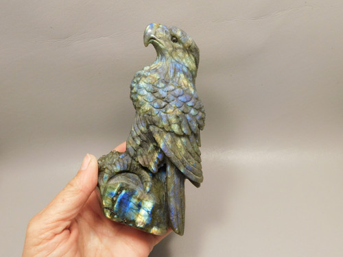 Eagle Figurine Animal Carving 5.75 inch Labradorite Stone #O19