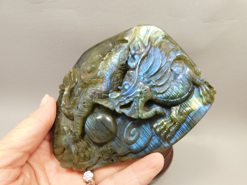 Dragon Labradorite Chinese Decor Hand-Carved Stone Carving #O355