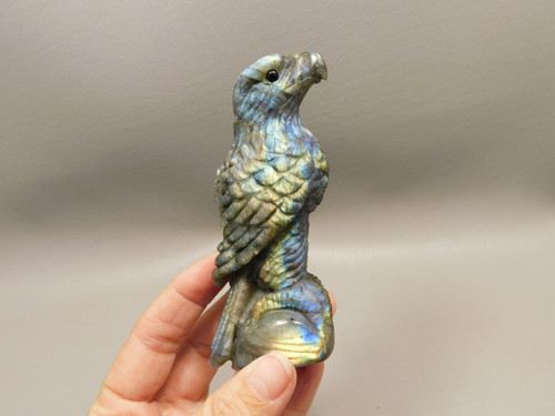 Eagle Figurine Animal Carving 4 inch Labradorite Stone #O29